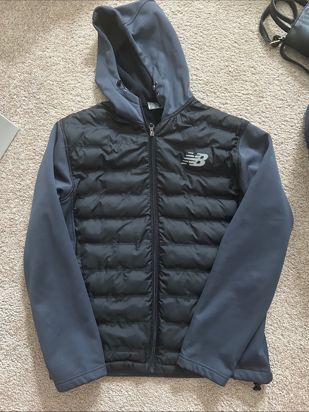 New Balance Men’s Black Puffer Front with Hooded Softshell Jacket
